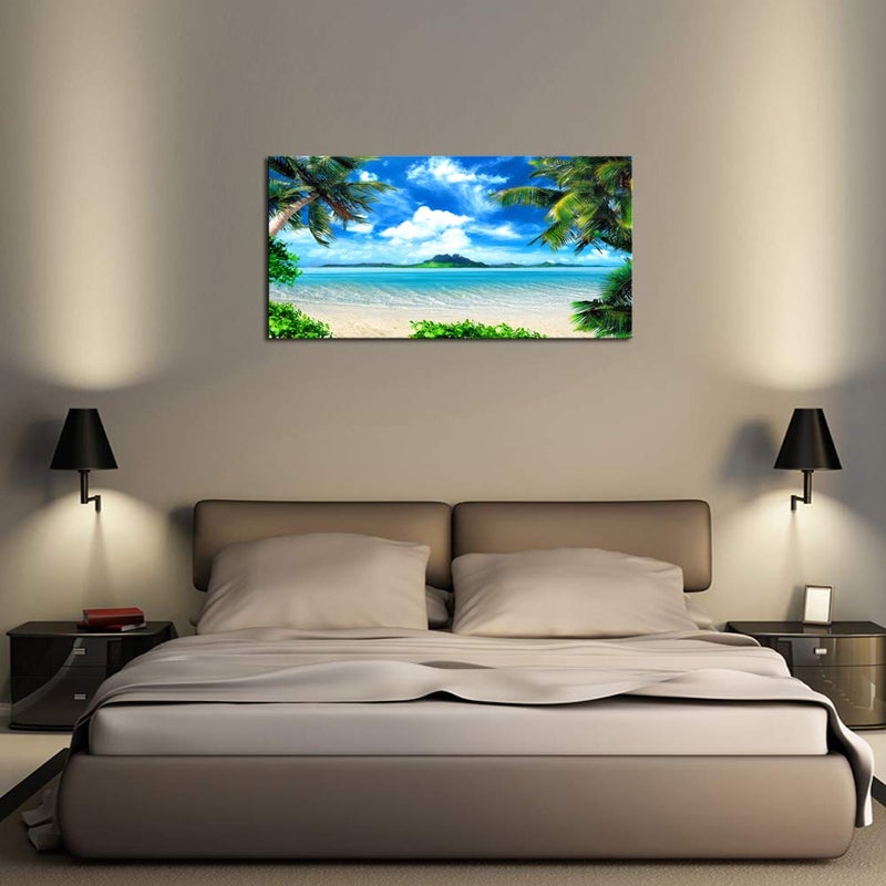 DZL Art S72750 Canvas Wall Art Ocean Waves Coconut Trees on Sands Beach Seascape Scenery Painting Nature Picture for Bedroom Home Office Wall Decor - Image 2